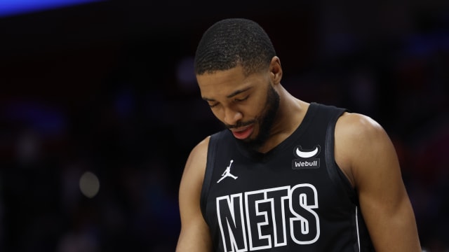 Brooklyn Nets forward Mikal Bridges (1) walks off the court aft against the Detroit Pistons 